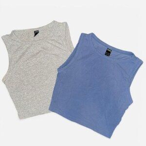 2-Pack of Blue and Grey Cropped Tank Tops